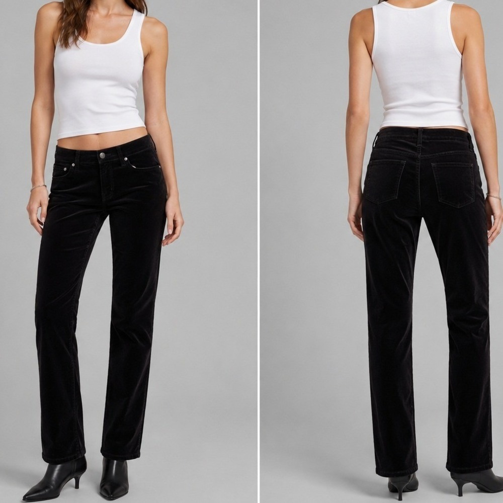 J.Jill Womens Black Velvet Pants Size 6 Straight Leg Mid Rise Solid Soft Stretch